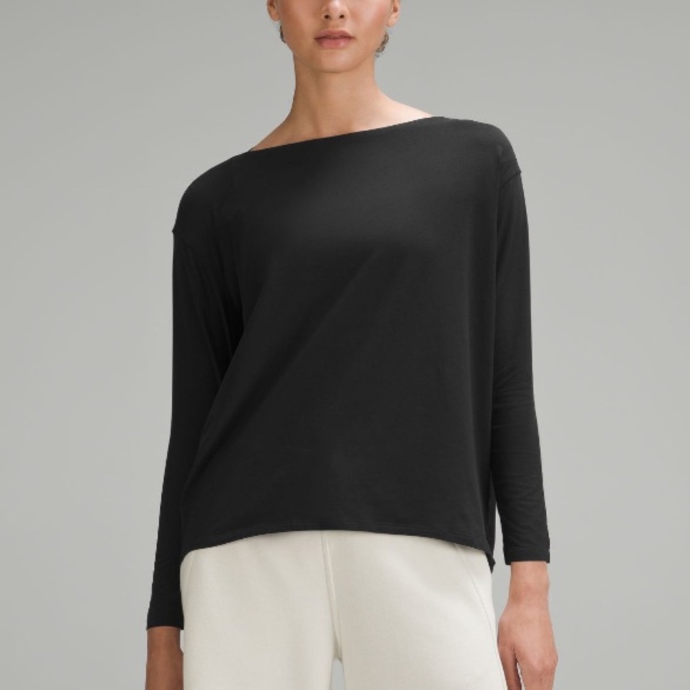 Size 2 Lululemon Black Back in Action Long Sleeve Boatneck Top
